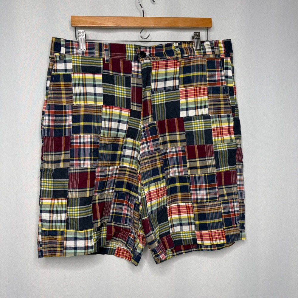 Bowen & Wright Patchwork Shorts Mens 36 Multicolor Excellent Madras Plaid Cotton